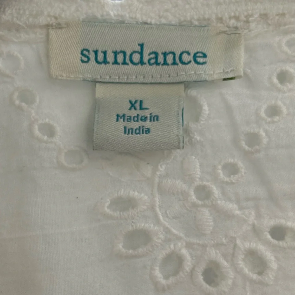 Sundance White Eyelet Lace XL Boho Victorian Cottagecore Cotton Button Front Top - Picture 14 of 14